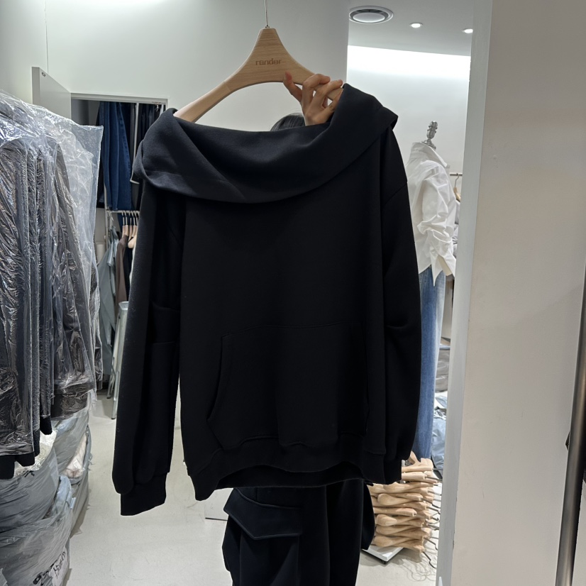 RENDER東大門㊣實拍女裝新品職業時尚人氣衛衣連帽衫春款露肩RENDER衛衣圖色3