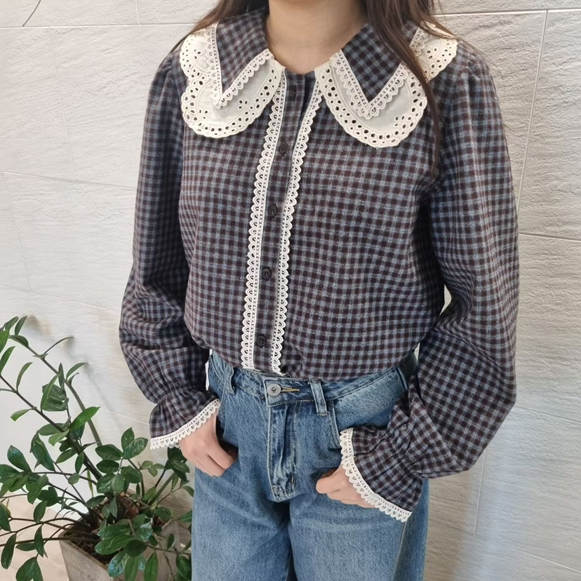 2nd B-S韓國代購㊣女士新品時尚25秋冬推薦休閑襯衫蕾絲衫2nd B-S襯衫/蕾絲衫圖色1