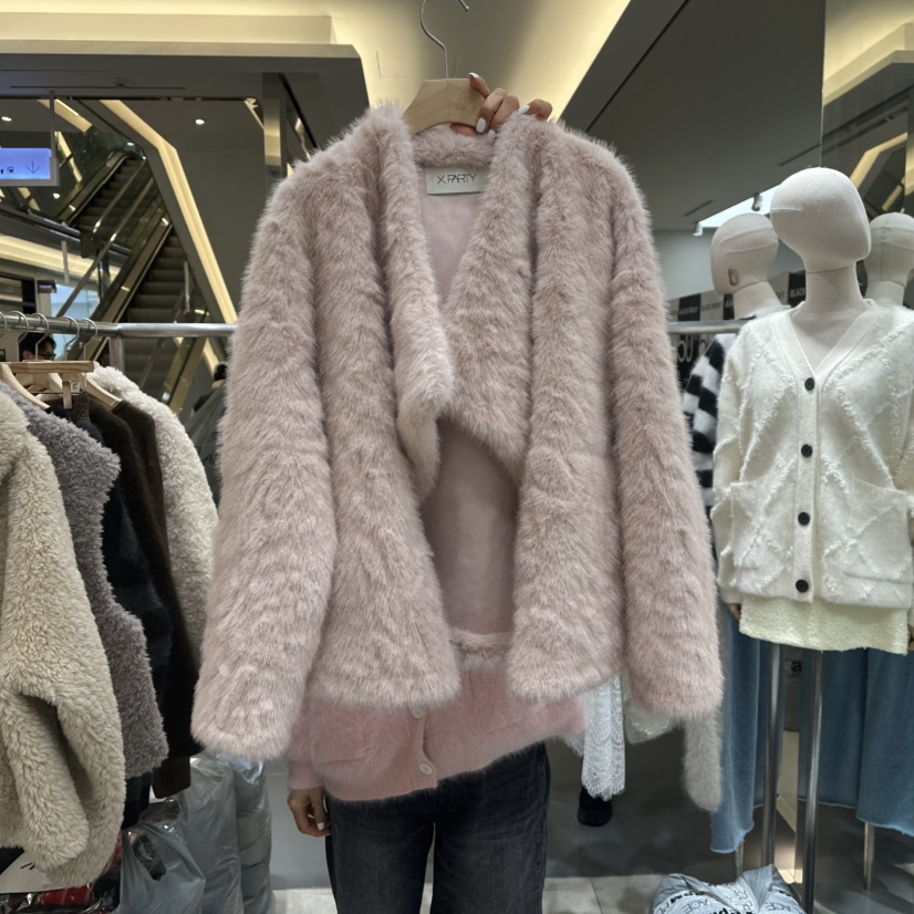 XPARTY韓國直郵㊣女裝新品人氣推薦25秋冬休閑短款大衣皮草XPARTY短款大衣圖色2