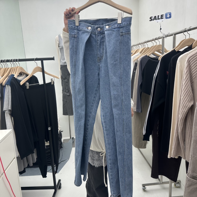 CHAV韓國代購㊣女士新品25秋冬熱賣休閑時尚職業牛仔褲春款CHAV牛仔褲圖色1