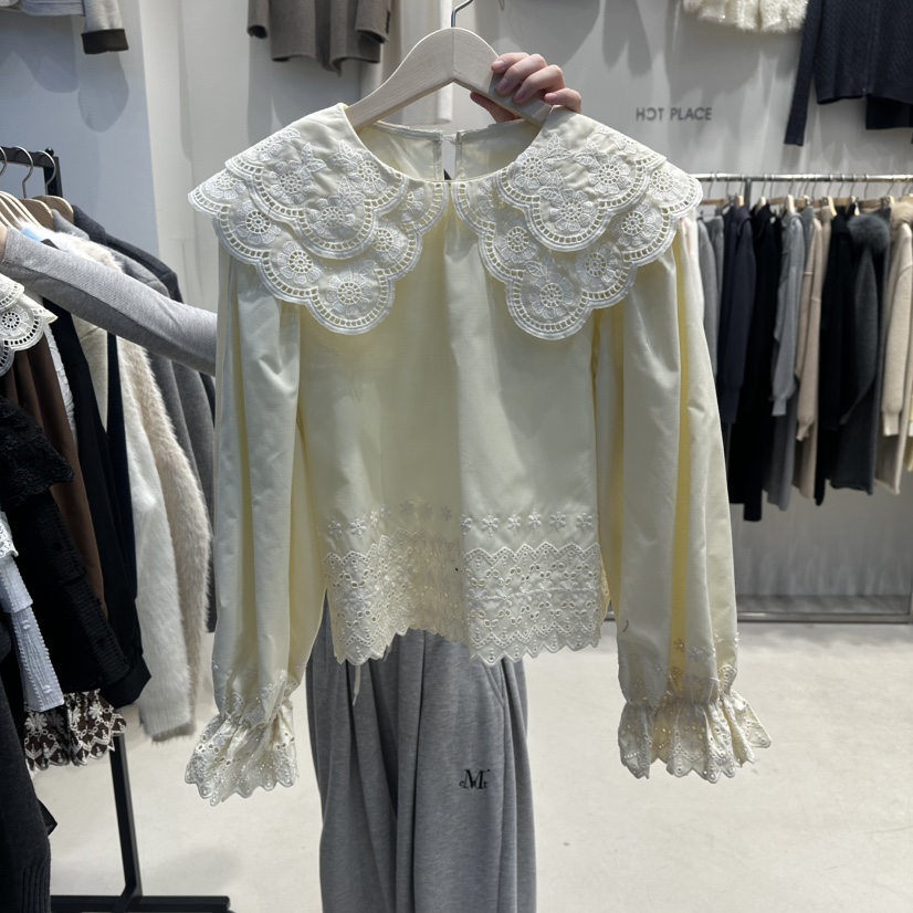 HOT PLACE/DREAM GIRIS/HOT ISSUE㊣東大門代購女士新品26春夏襯衫蕾絲衫荷葉邊蕾絲HOT PLACE/DREAM GIRIS/HOT ISSUE襯衫/蕾絲衫圖色1