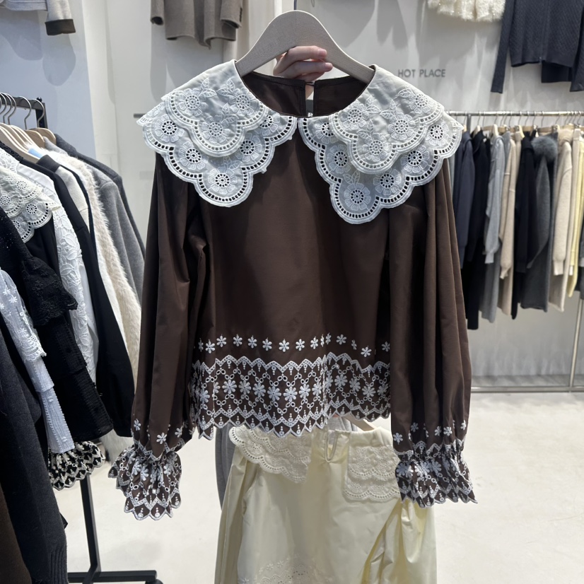 HOT PLACE/DREAM GIRIS/HOT ISSUE㊣東大門代購女士新品26春夏襯衫蕾絲衫荷葉邊蕾絲HOT PLACE/DREAM GIRIS/HOT ISSUE襯衫/蕾絲衫圖色2