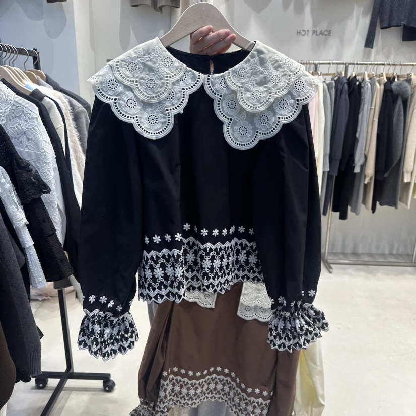 HOT PLACE/DREAM GIRIS/HOT ISSUE㊣東大門代購女士新品26春夏襯衫蕾絲衫荷葉邊蕾絲HOT PLACE/DREAM GIRIS/HOT ISSUE襯衫/蕾絲衫圖色3