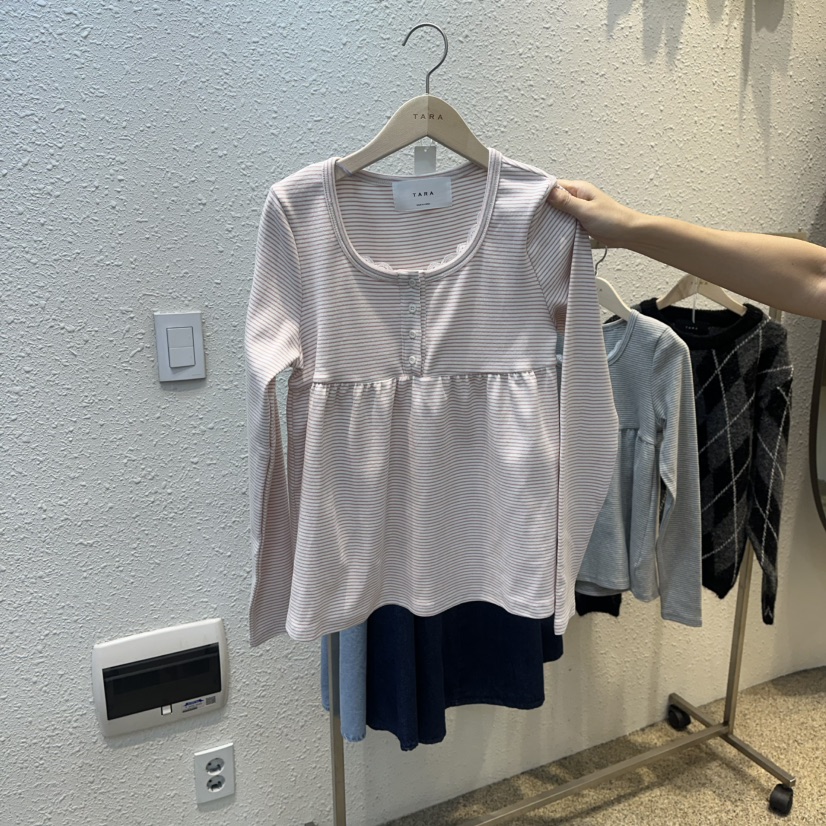 TARA㊣東大門代購女裝新品職業人氣休閑推薦真品長袖T恤條紋TARA長袖T恤圖色1