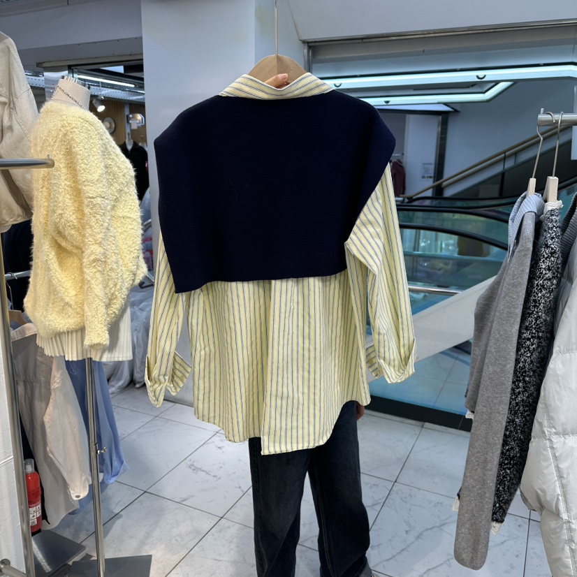 FLYFLY/LULULALLA/LIVE㊣東大門實拍女裝新品人氣襯衫蕾絲衫披肩條紋FLYFLY/LULULALLA/LIVE襯衫/蕾絲衫