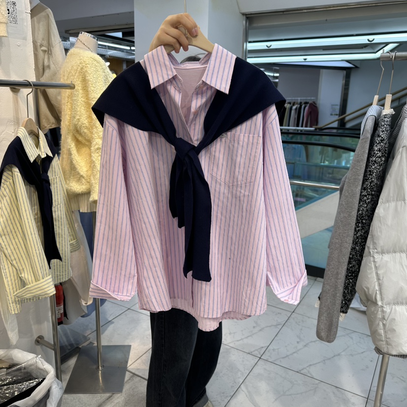 FLYFLY/LULULALLA/LIVE㊣東大門實拍女裝新品人氣襯衫蕾絲衫披肩條紋FLYFLY/LULULALLA/LIVE襯衫/蕾絲衫圖色1