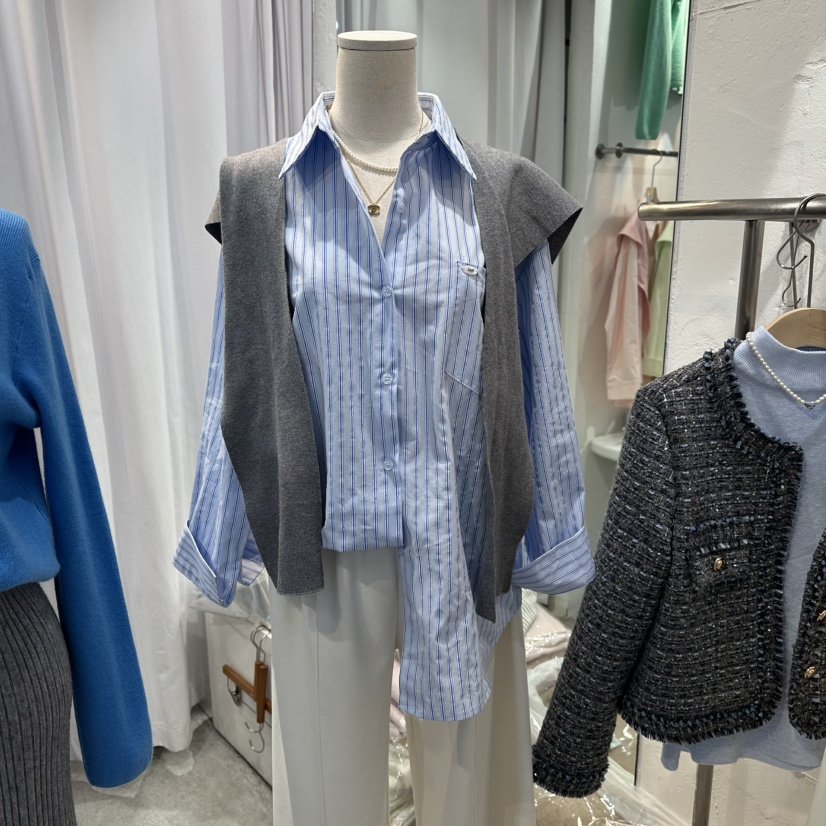 FLYFLY/LULULALLA/LIVE㊣東大門實拍女裝新品人氣襯衫蕾絲衫披肩條紋FLYFLY/LULULALLA/LIVE襯衫/蕾絲衫圖色2