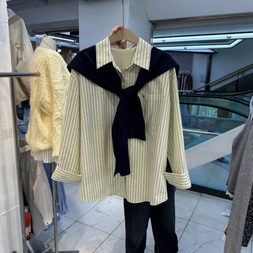 FLYFLY/LULULALLA/LIVE㊣東大門實拍女裝新品人氣襯衫蕾絲衫披肩條紋FLYFLY/LULULALLA/LIVE襯衫/蕾絲衫圖色3