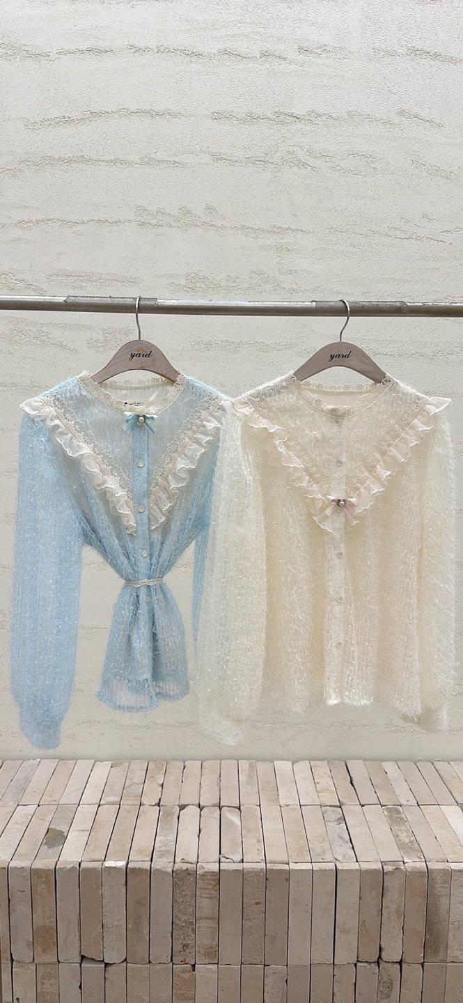 YARD韓國代購㊣女裝新款真品推薦休閑襯衫蕾絲衫含胸花褶皺YARD襯衫/蕾絲衫