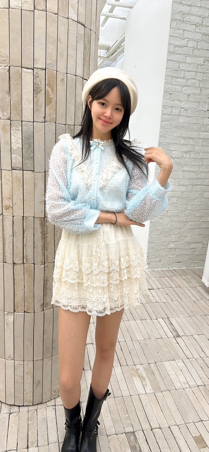 YARD韓國代購㊣女裝新款真品推薦休閑襯衫蕾絲衫含胸花褶皺YARD襯衫/蕾絲衫