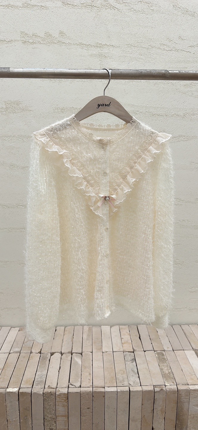 YARD韓國代購㊣女裝新款真品推薦休閑襯衫蕾絲衫含胸花褶皺YARD襯衫/蕾絲衫圖色1