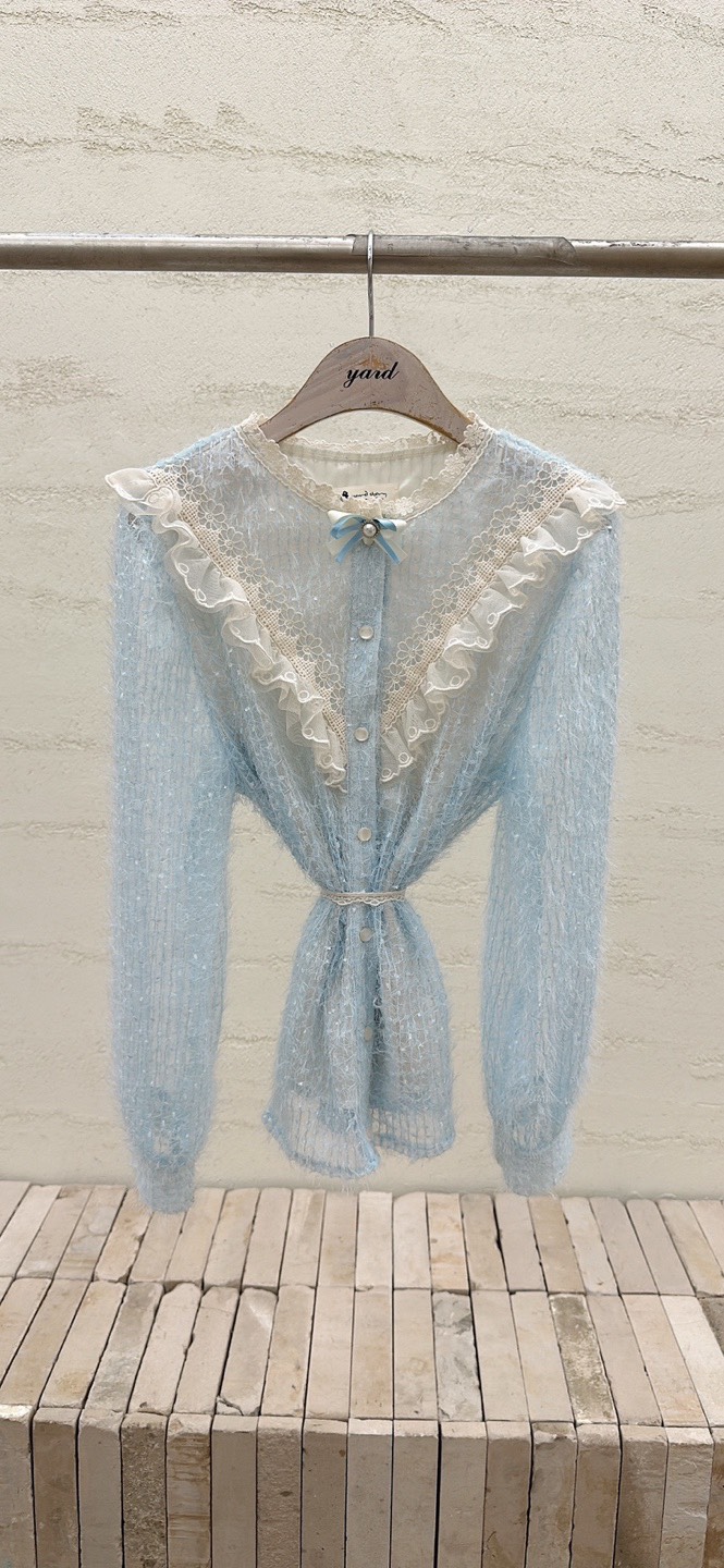 YARD韓國代購㊣女裝新款真品推薦休閑襯衫蕾絲衫含胸花褶皺YARD襯衫/蕾絲衫圖色2