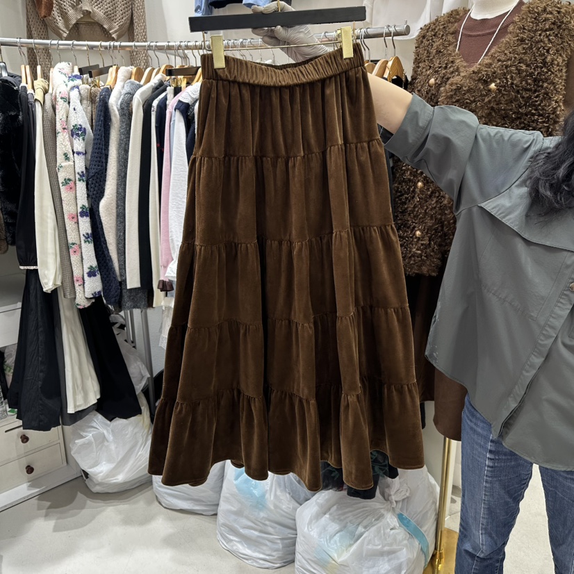 BIKINI㊣東大門實拍女裝新款休閑26春夏時尚人氣長裙天鵝絨BIKINI長裙