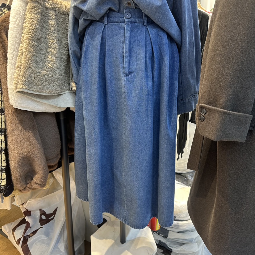 TARA韓國直郵㊣女士新款熱賣時尚休閑真品職業26春夏長裙褶裥TARA長裙圖色2藍色