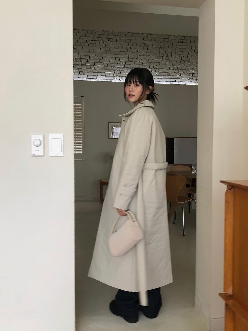 MURMURING-머머링-T㊣東大門實拍女士新款熱賣中長款大衣含腰帶MURMURING中長款大衣