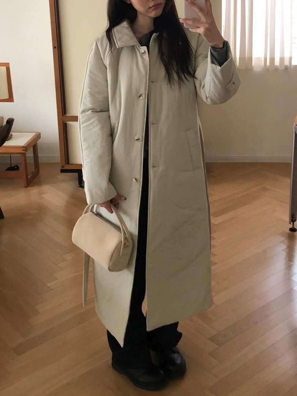 MURMURING-머머링-T㊣東大門實拍女士新款熱賣中長款大衣含腰帶MURMURING中長款大衣圖色1