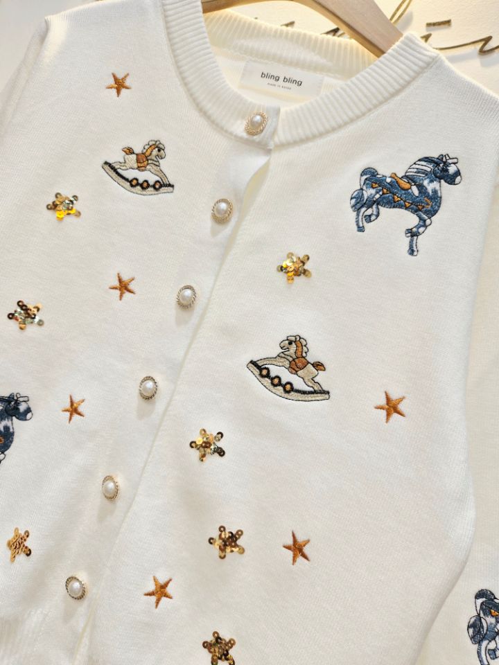 BLING BLING-S㊣東大門代購女士新款熱賣人氣針織衫刺繡開衫BLING BLING-S針織衫