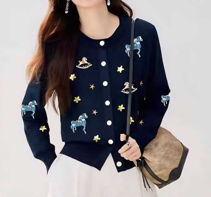 BLING BLING-S㊣東大門代購女士新款熱賣人氣針織衫刺繡開衫BLING BLING-S針織衫圖色1