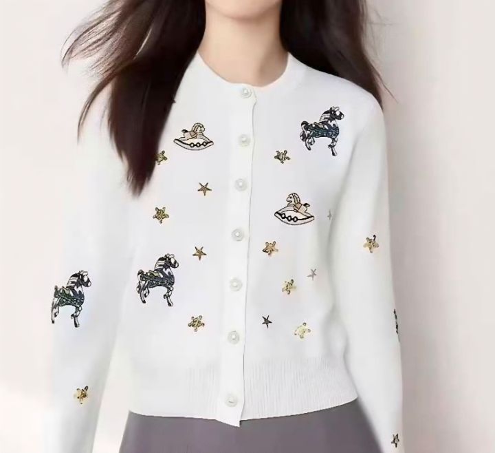 BLING BLING-S㊣東大門代購女士新款熱賣人氣針織衫刺繡開衫BLING BLING-S針織衫圖色2