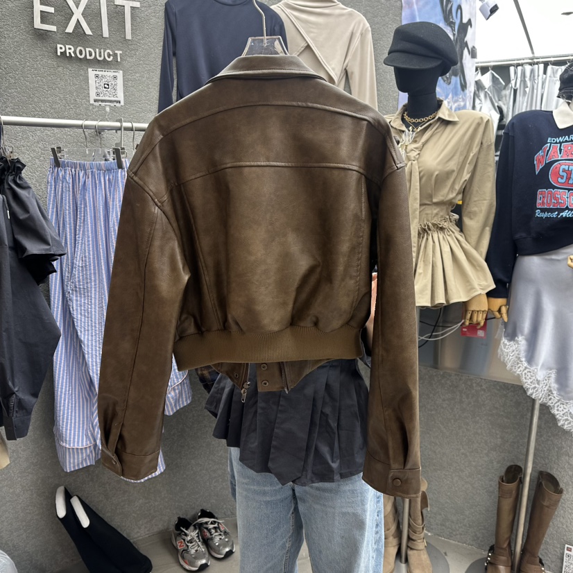 EXIT韓國代購㊣女裝新款推薦26春夏熱賣職業夾克口袋皮革春款EXIT夾克