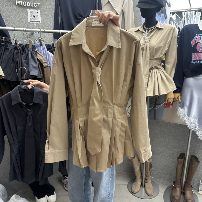 EXIT韓國代購㊣女裝新款推薦職業時尚襯衫蕾絲衫蝴蝶結春款EXIT襯衫/蕾絲衫圖色1