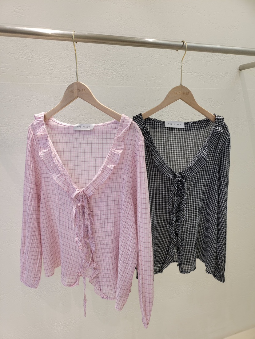 THE OTHER韓國直郵㊣女裝新品人氣職業時尚襯衫蕾絲衫格紋THE OTHER襯衫/蕾絲衫