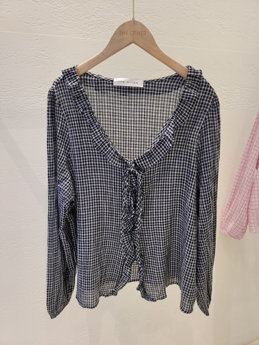 THE OTHER韓國直郵㊣女裝新品人氣職業時尚襯衫蕾絲衫格紋THE OTHER襯衫/蕾絲衫圖色2