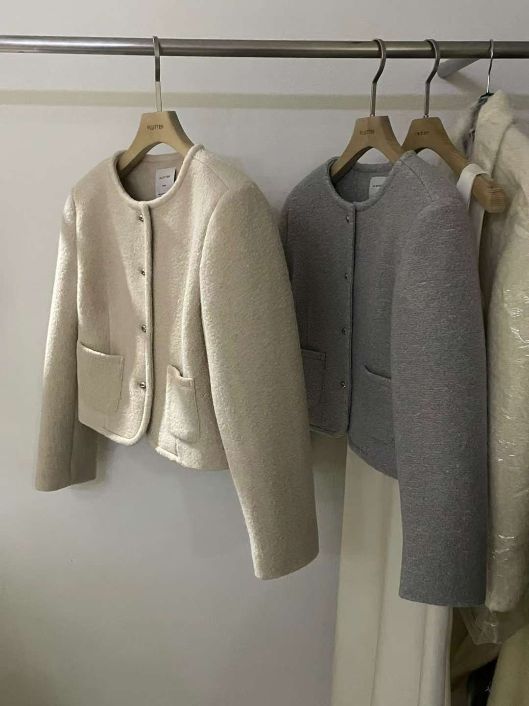 FLUTTER東大門直郵㊣女裝新款真品人氣休閑夾克粗花呢羊毛混紡FLUTTER/INOUF夾克