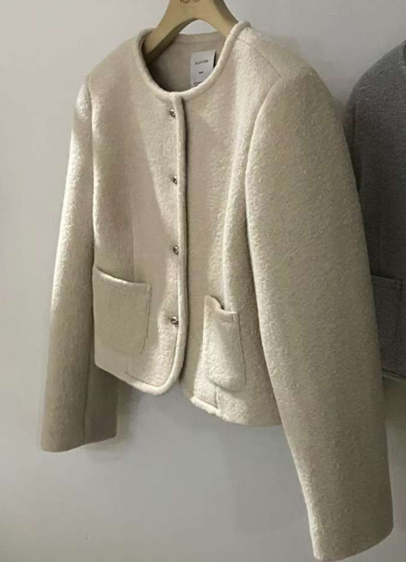 FLUTTER東大門直郵㊣女裝新款真品人氣休閑夾克粗花呢羊毛混紡FLUTTER/INOUF夾克圖色1