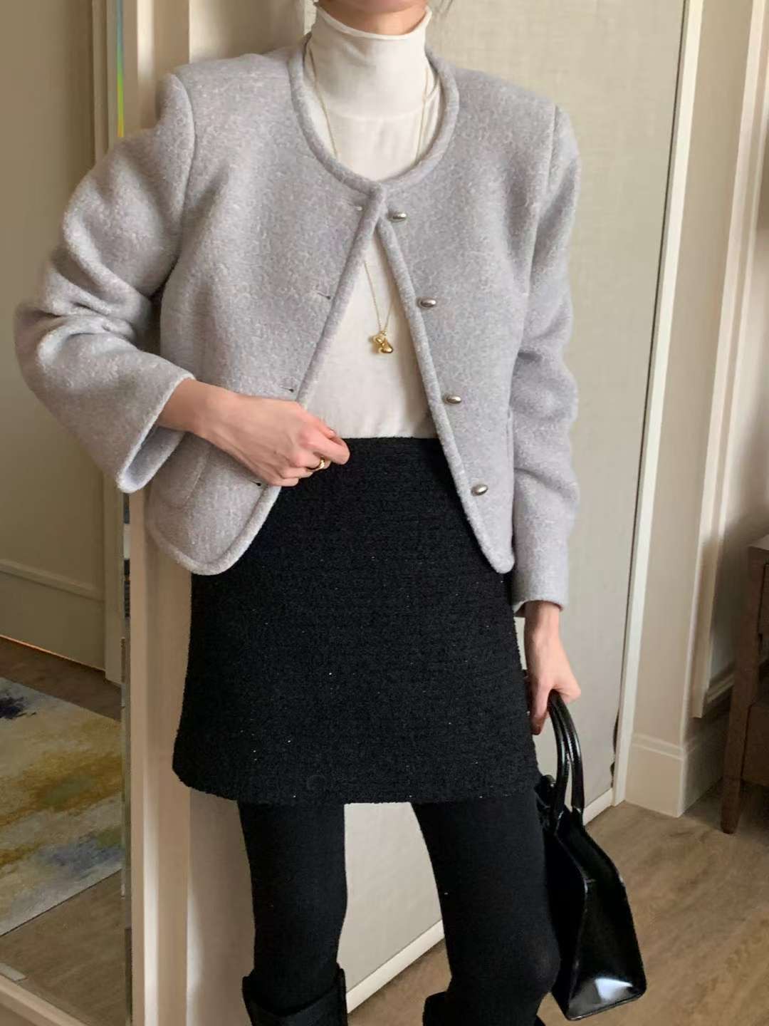 FLUTTER東大門直郵㊣女裝新款真品人氣休閑夾克粗花呢羊毛混紡FLUTTER/INOUF夾克圖色2