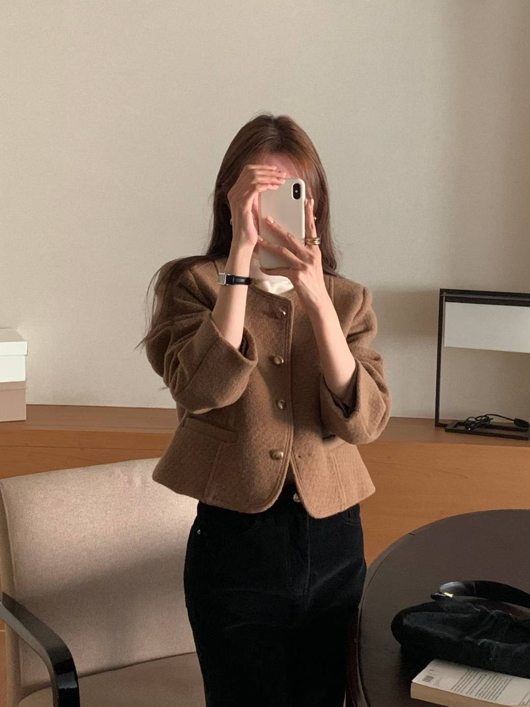 FLUTTER㊣東大門實拍女士新品職業熱賣人氣真品夾克粗花呢羊毛FLUTTER/INOUF夾克