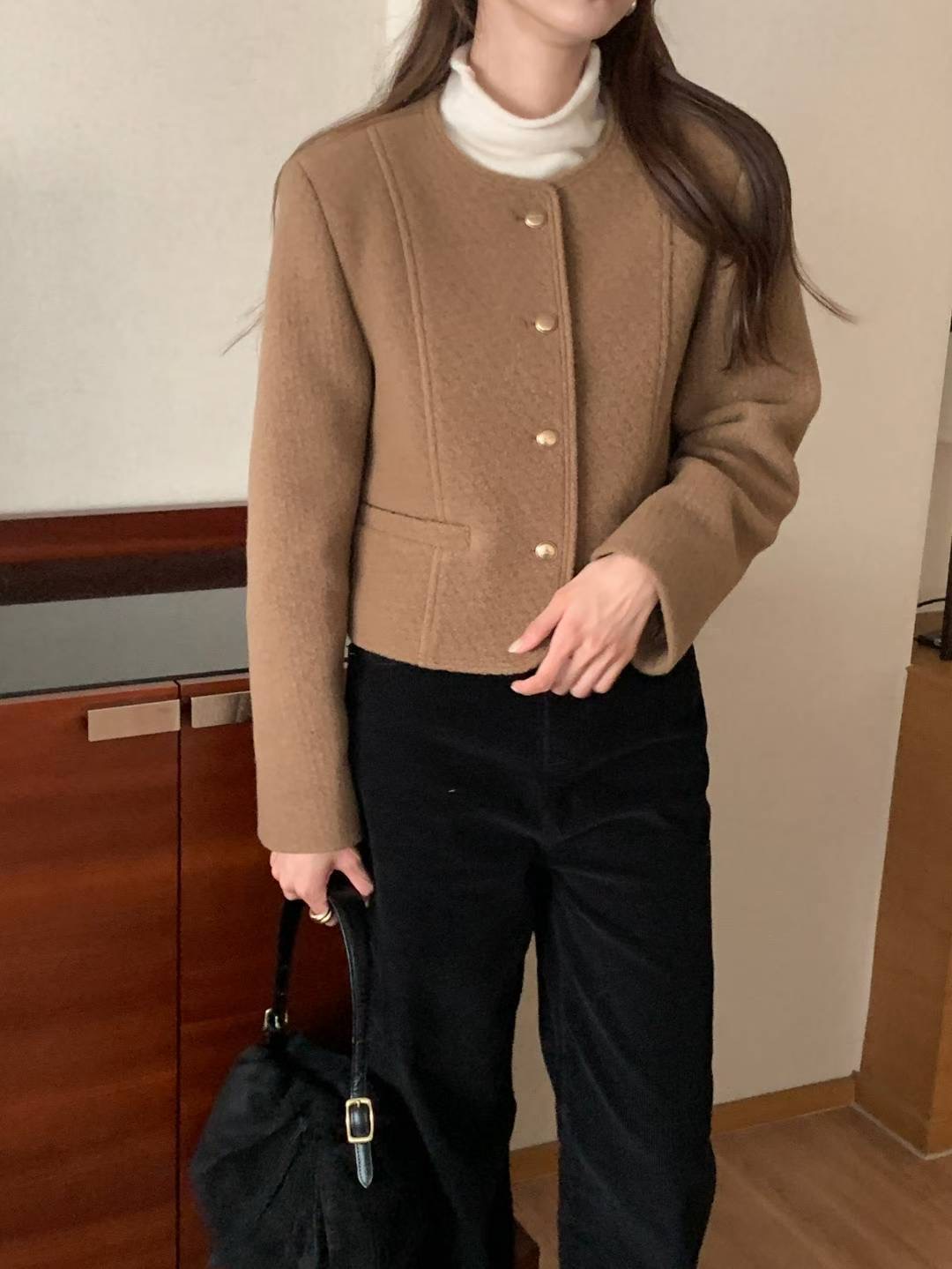 FLUTTER㊣東大門實拍女士新品職業熱賣人氣真品夾克粗花呢羊毛FLUTTER/INOUF夾克