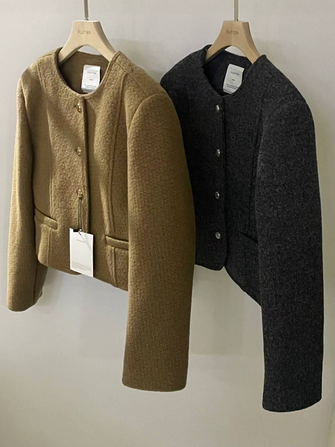 FLUTTER㊣東大門實拍女士新品職業熱賣人氣真品夾克粗花呢羊毛FLUTTER/INOUF夾克圖色2左二色