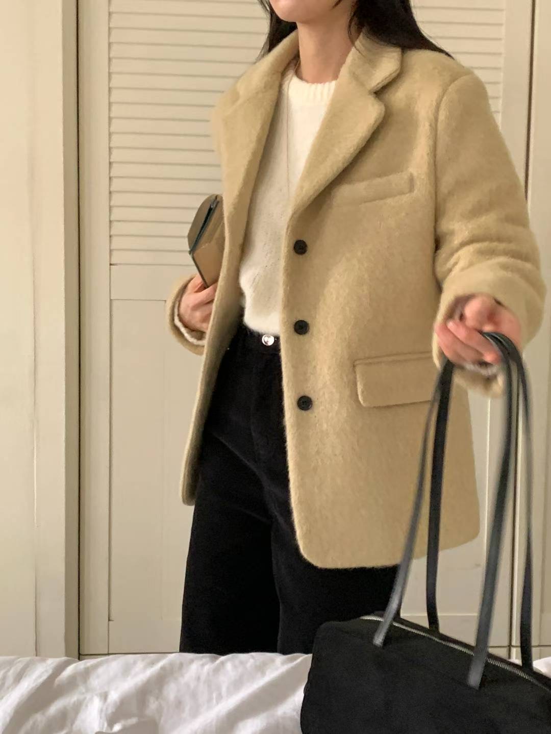 FLUTTER韓國代購㊣女士新品真品26春夏職業人氣短款大衣羊駝毛FLUTTER/INOUF短款大衣