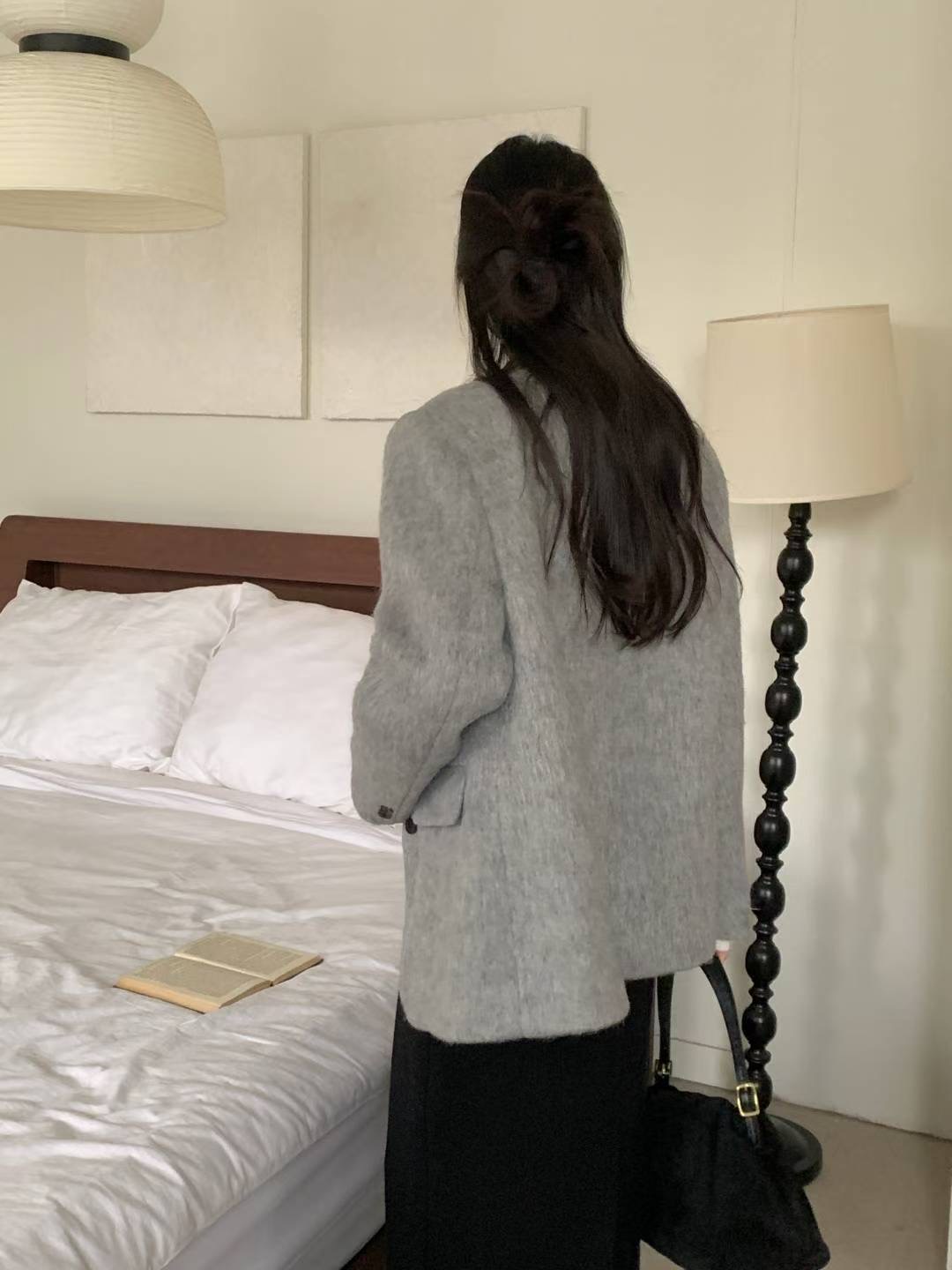 FLUTTER韓國代購㊣女士新品真品26春夏職業人氣短款大衣羊駝毛FLUTTER/INOUF短款大衣