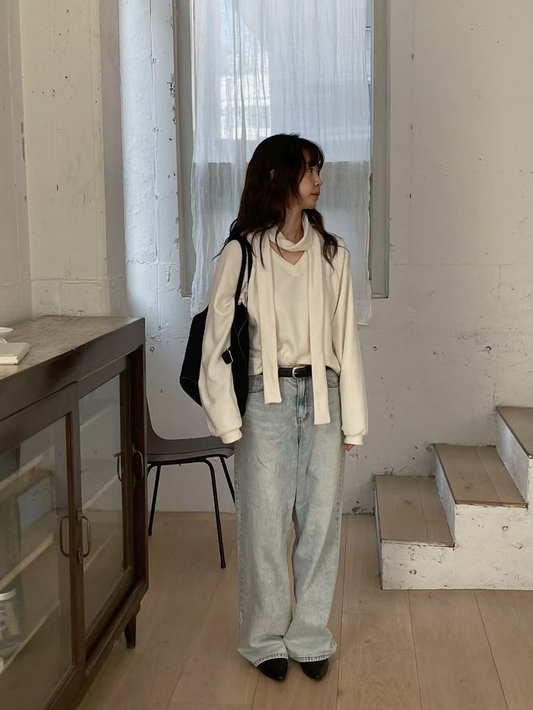 ANNIV-D韓國代購㊣女士新款職業推薦休閑26春夏針織衫含脖帶ANNIV-D針織衫