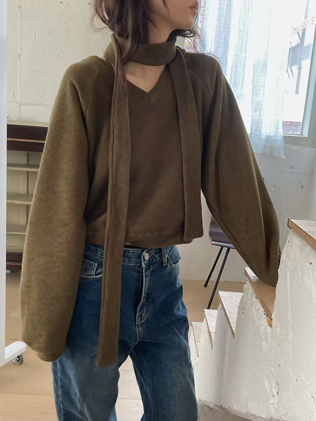 ANNIV-D韓國代購㊣女士新款職業推薦休閑26春夏針織衫含脖帶ANNIV-D針織衫