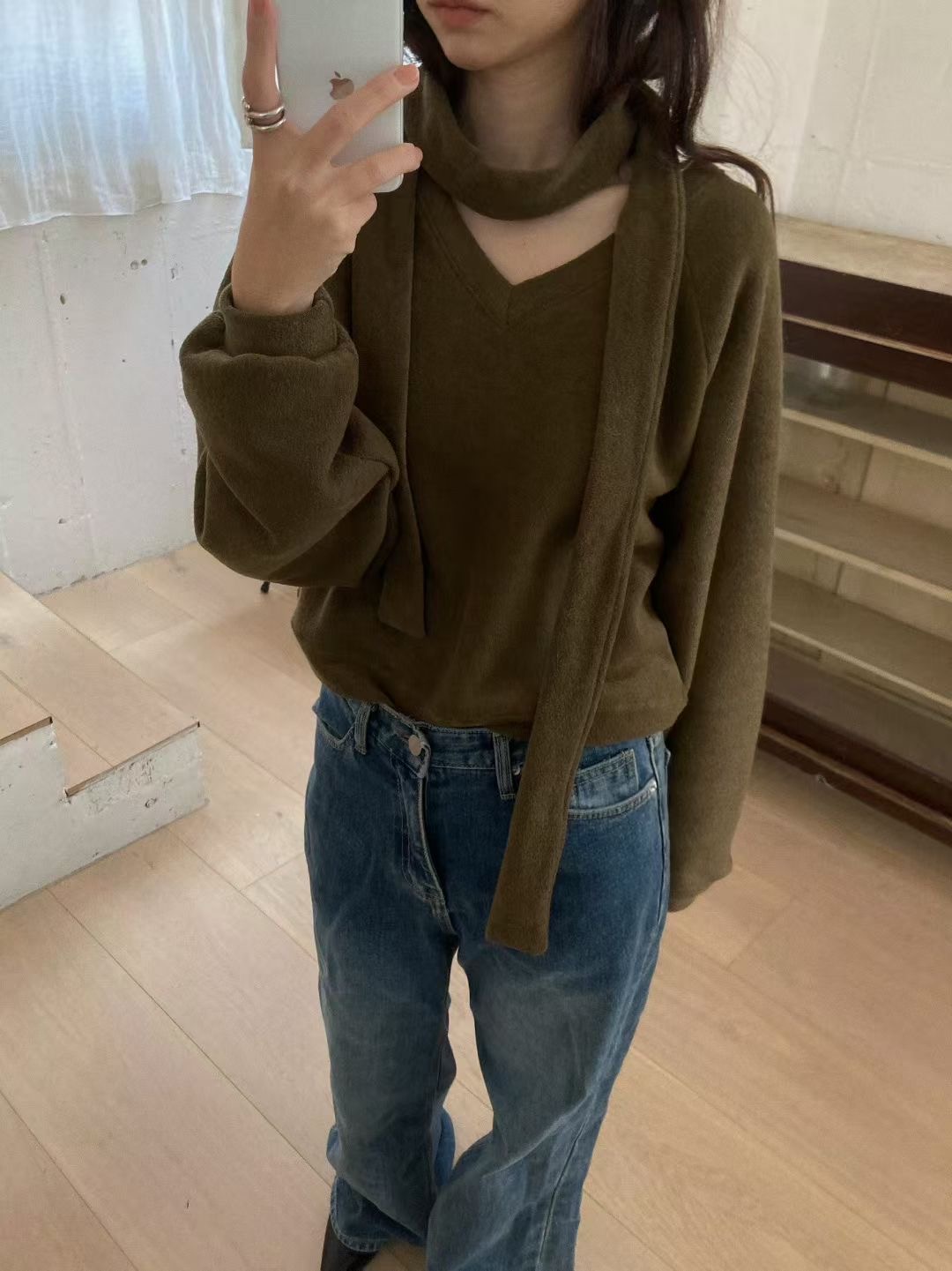 ANNIV-D韓國代購㊣女士新款職業推薦休閑26春夏針織衫含脖帶ANNIV-D針織衫圖色2