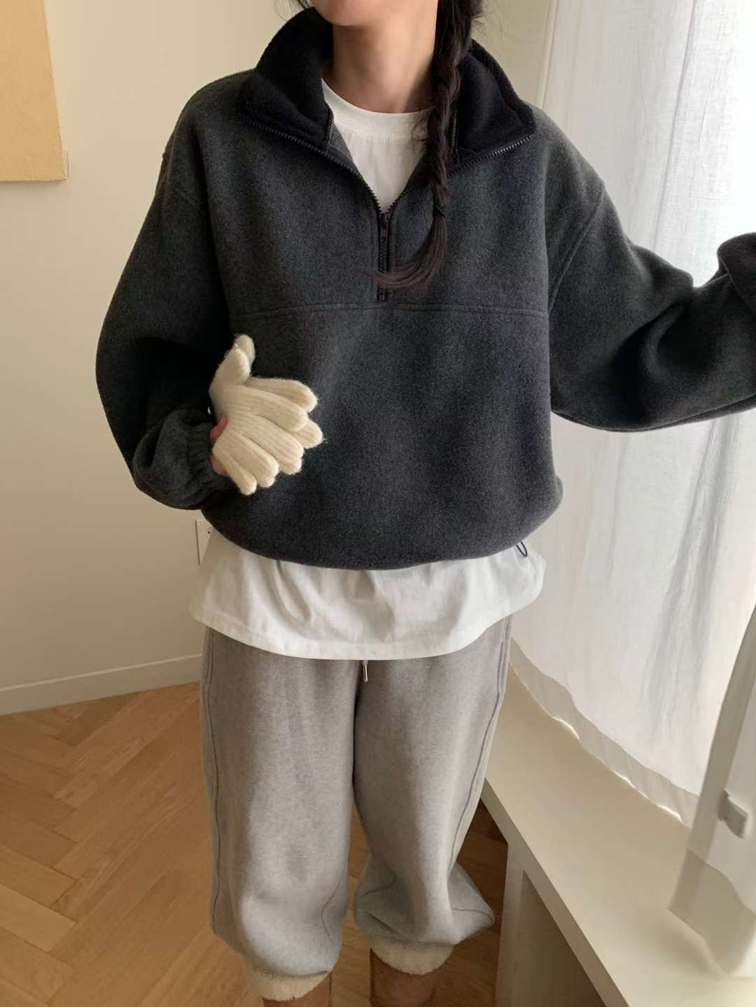 FLUTTER韓國代購㊣女士新品推薦休閑26春夏衛衣抓絨拉鏈柔軟FLUTTER/INOUF衛衣圖色3