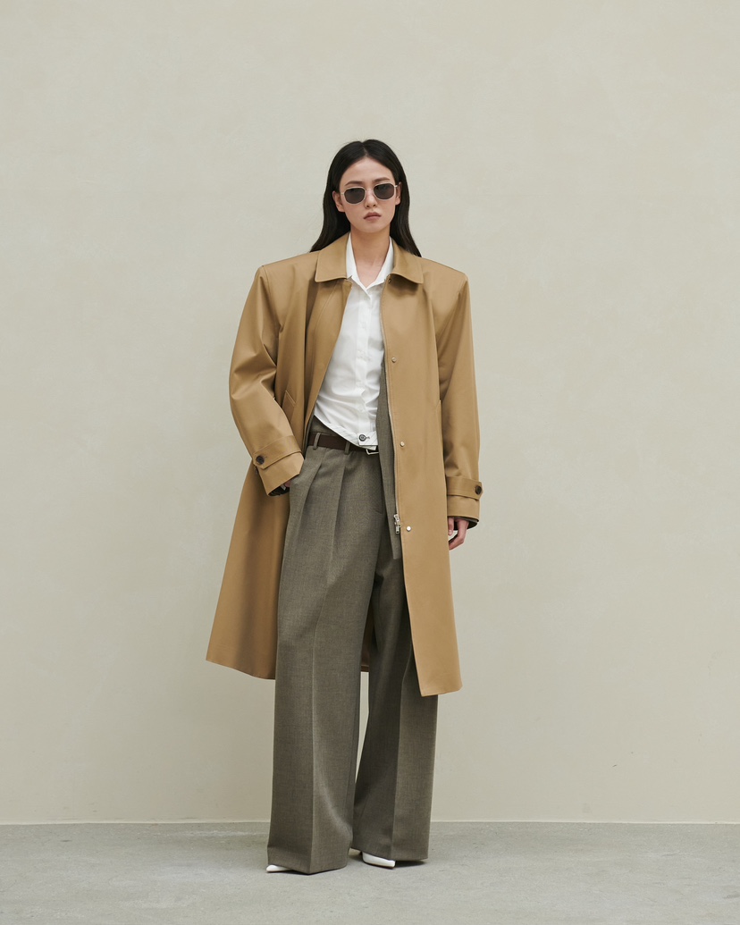 STAGE㊣東大門實拍女士新款人氣26春夏真品休閑推薦長款風衣STAGE長款風衣