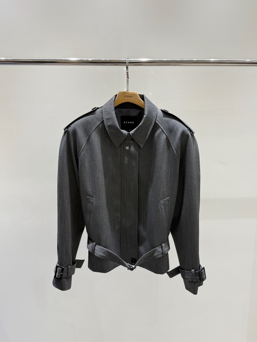 STAGE韓國直郵㊣女裝新品職業26春夏推薦人氣休閑夾克含腰帶STAGE夾克圖色1