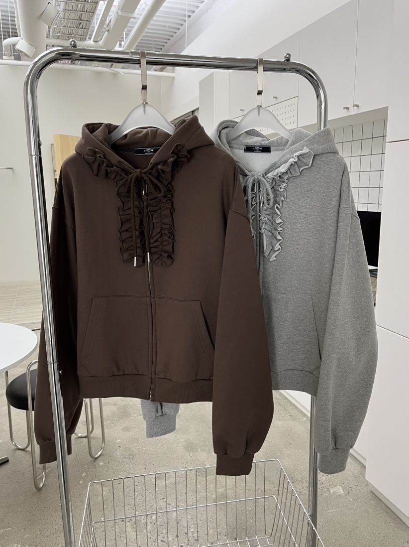 J CRANE-A㊣東大門代購女士新品時尚夾克連帽拉鏈衫荷葉邊J CRANE夾克