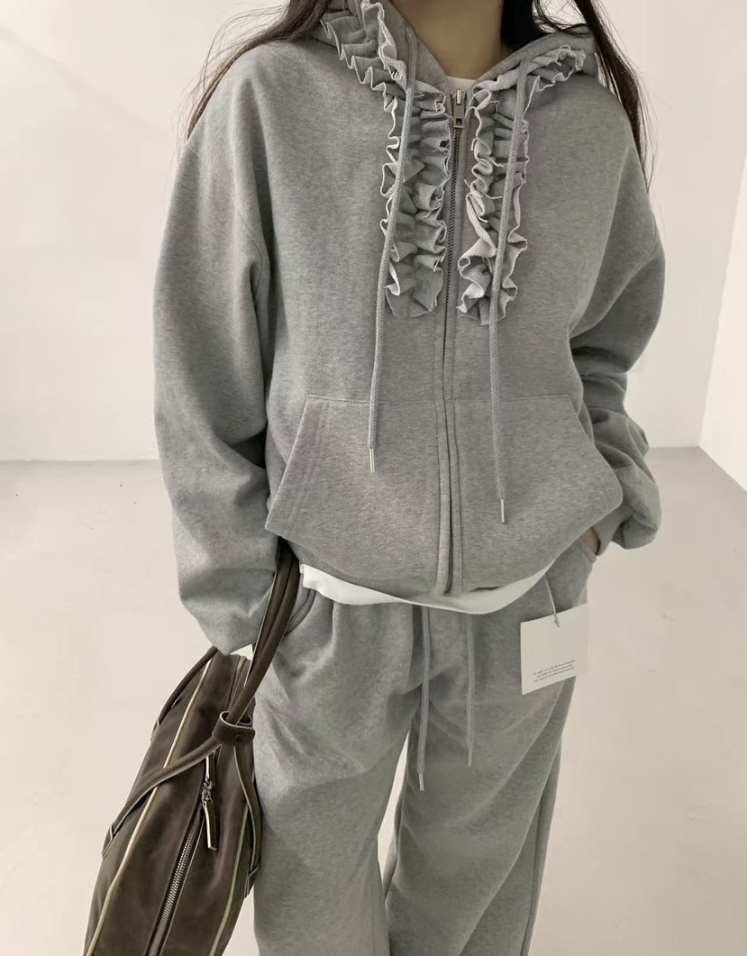 J CRANE-A㊣東大門代購女士新品時尚夾克連帽拉鏈衫荷葉邊J CRANE夾克圖色2