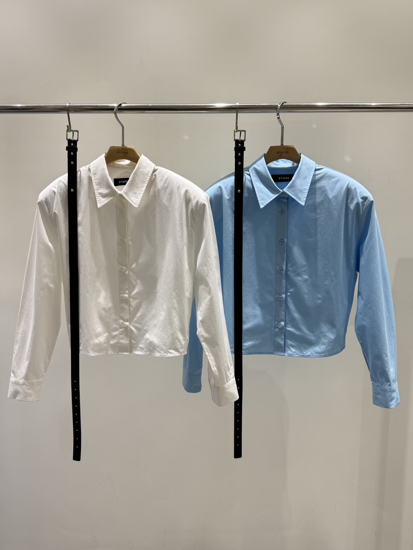 STAGE韓國代購㊣女裝新款職業真品時尚熱賣襯衫蕾絲衫含腰帶STAGE襯衫/蕾絲衫