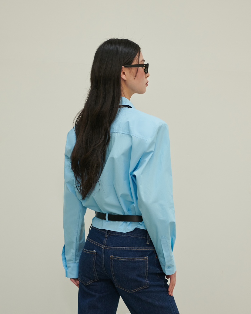 STAGE韓國代購㊣女裝新款職業真品時尚熱賣襯衫蕾絲衫含腰帶STAGE襯衫/蕾絲衫