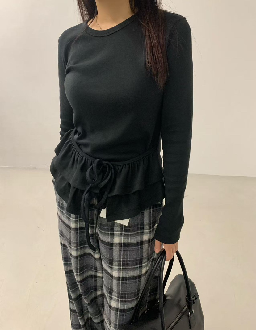 J CRANE-A韓國代購㊣女士新品熱賣人氣休閑26春夏長袖T恤褶皺J CRANE長袖T恤