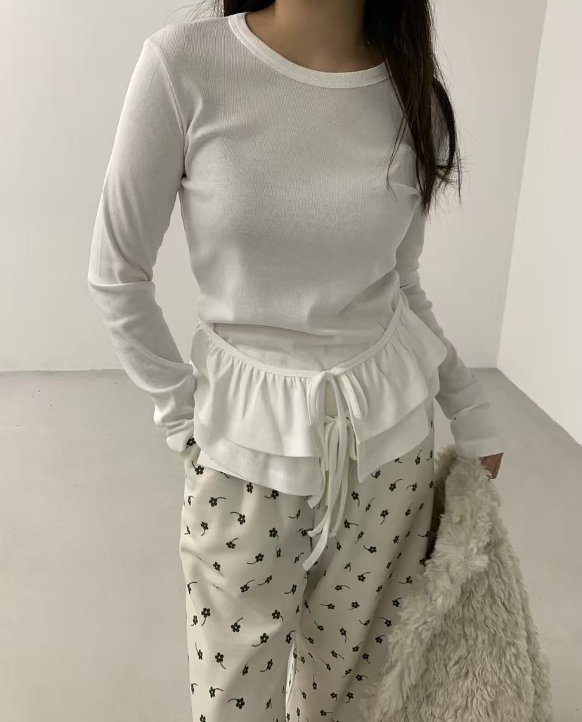 J CRANE-A韓國代購㊣女士新品熱賣人氣休閑26春夏長袖T恤褶皺J CRANE長袖T恤