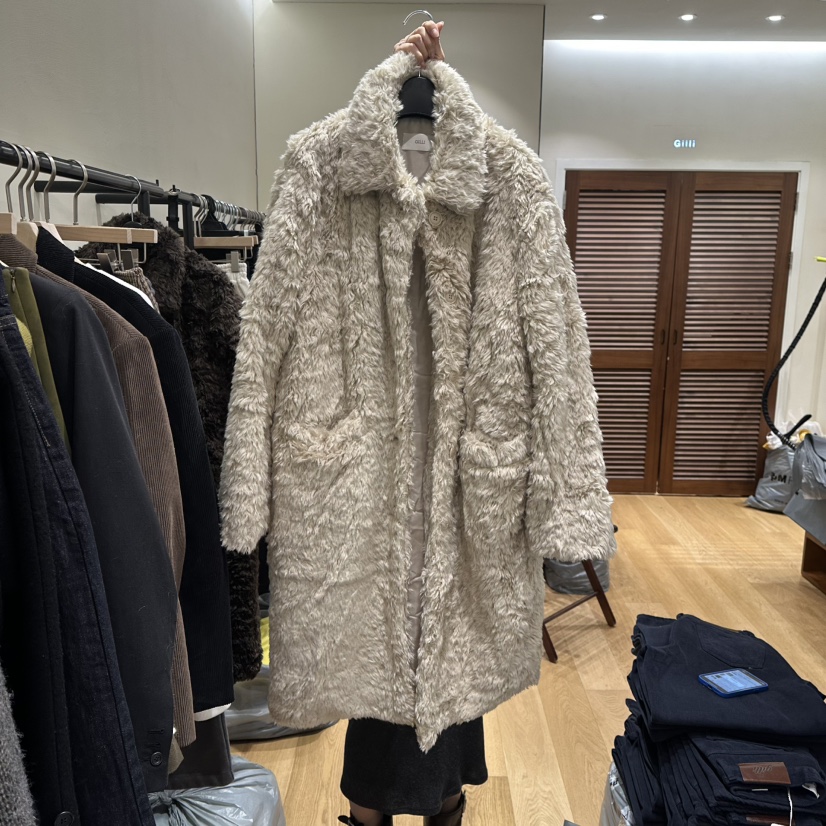 GILLI韓國代購㊣女裝新品真品人氣推薦時尚26春夏中長款大衣毛皮GILLI中長款大衣圖色1