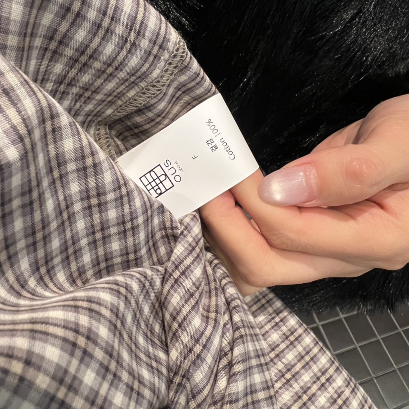 OUS/INCH-L㊣東大門實拍女裝新品真品襯衫蕾絲衫春款格紋OUS/INCH襯衫/蕾絲衫