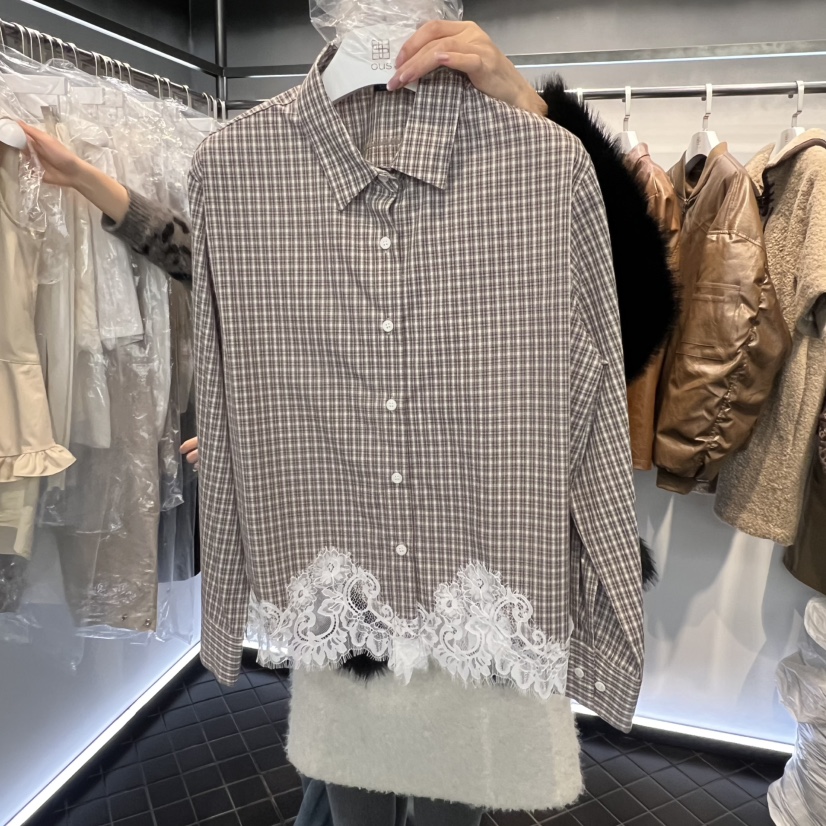 OUS/INCH-L㊣東大門實拍女裝新品真品襯衫蕾絲衫春款格紋OUS/INCH襯衫/蕾絲衫圖色1